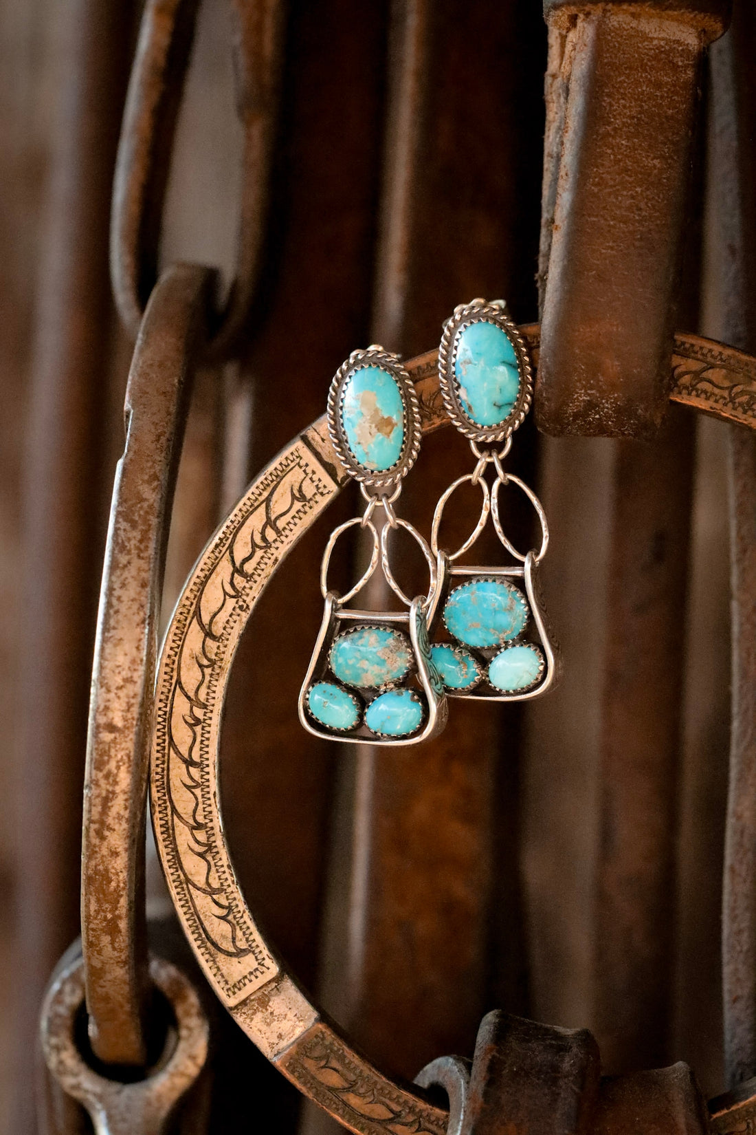 Blue Bird Turquoise Stirrup Earrings